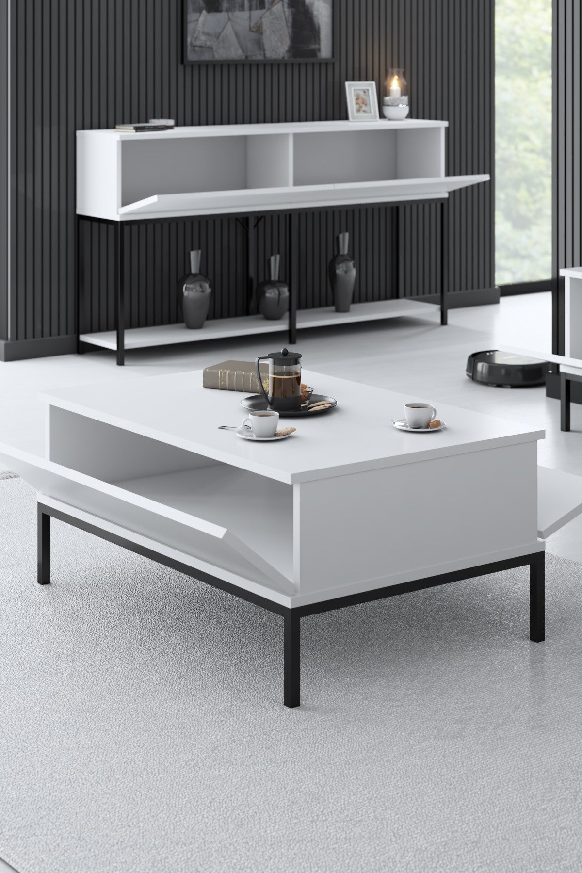 Table basse rectangulaire White Lord 90x60 - Cadre noir