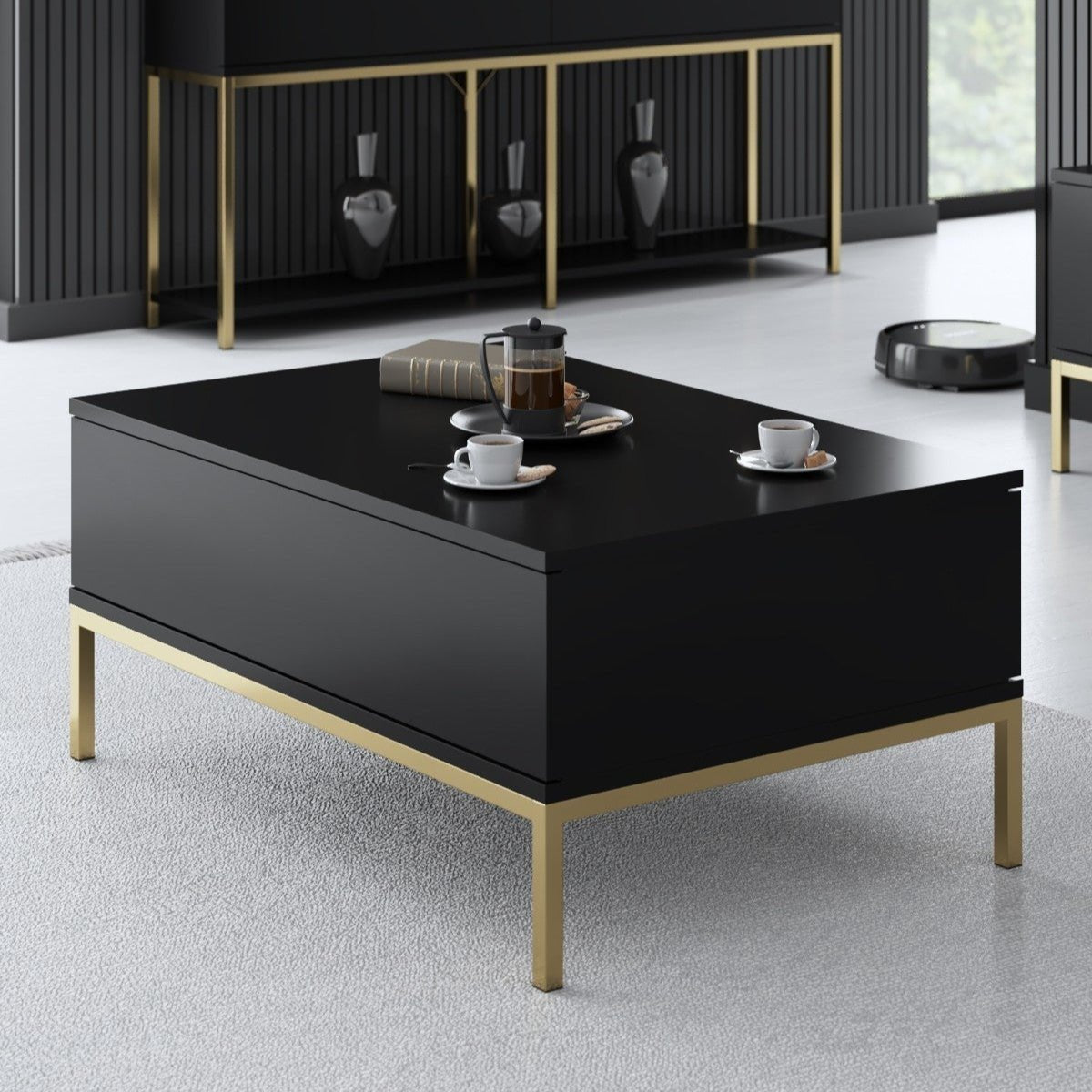 Table basse rectangulaire Black Lord 90x60 - Cadre doré