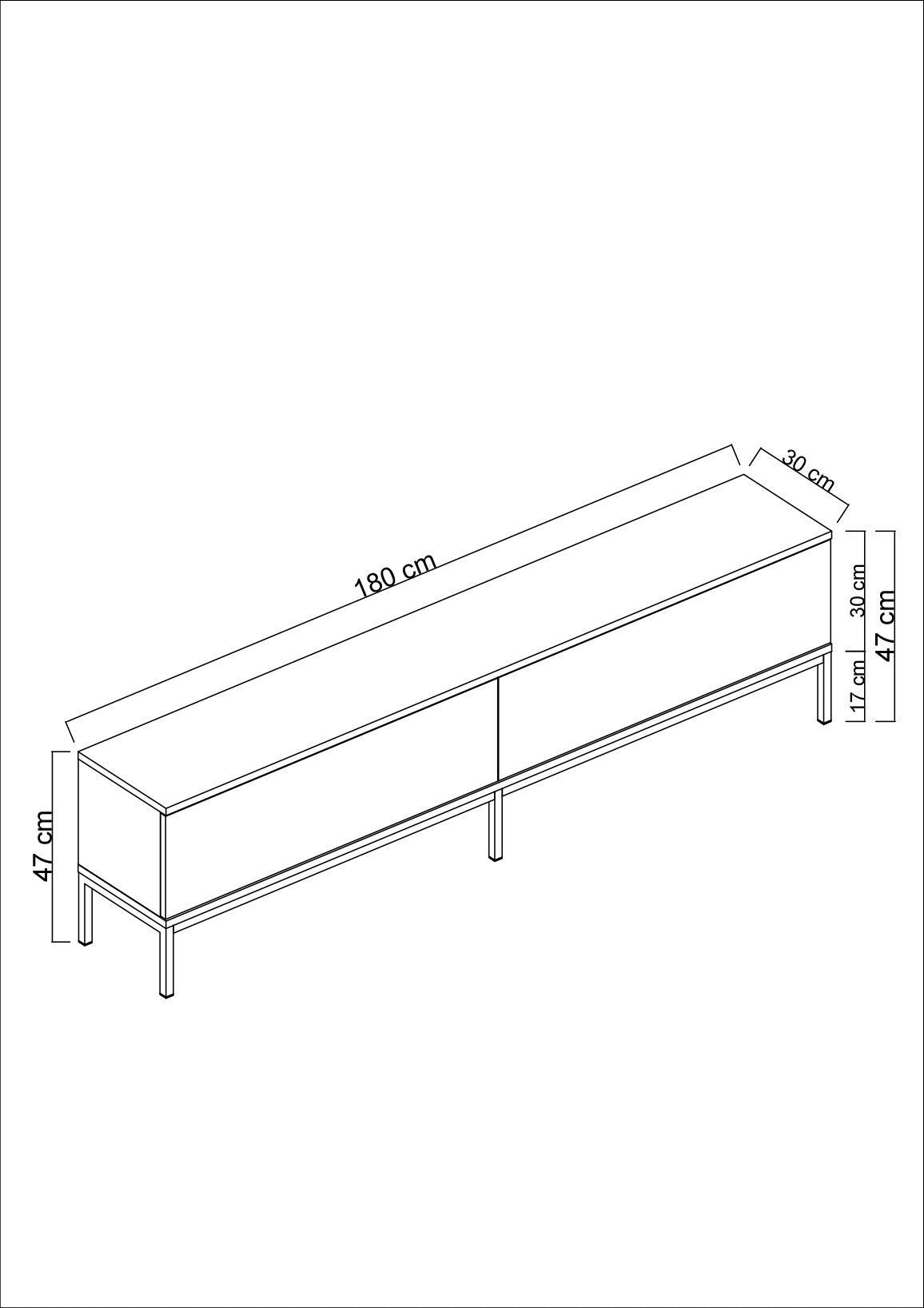 TV Meubels - TV Meubel Lord Zwart Zilver Melamine 180x47x30 cm - Dimehouse