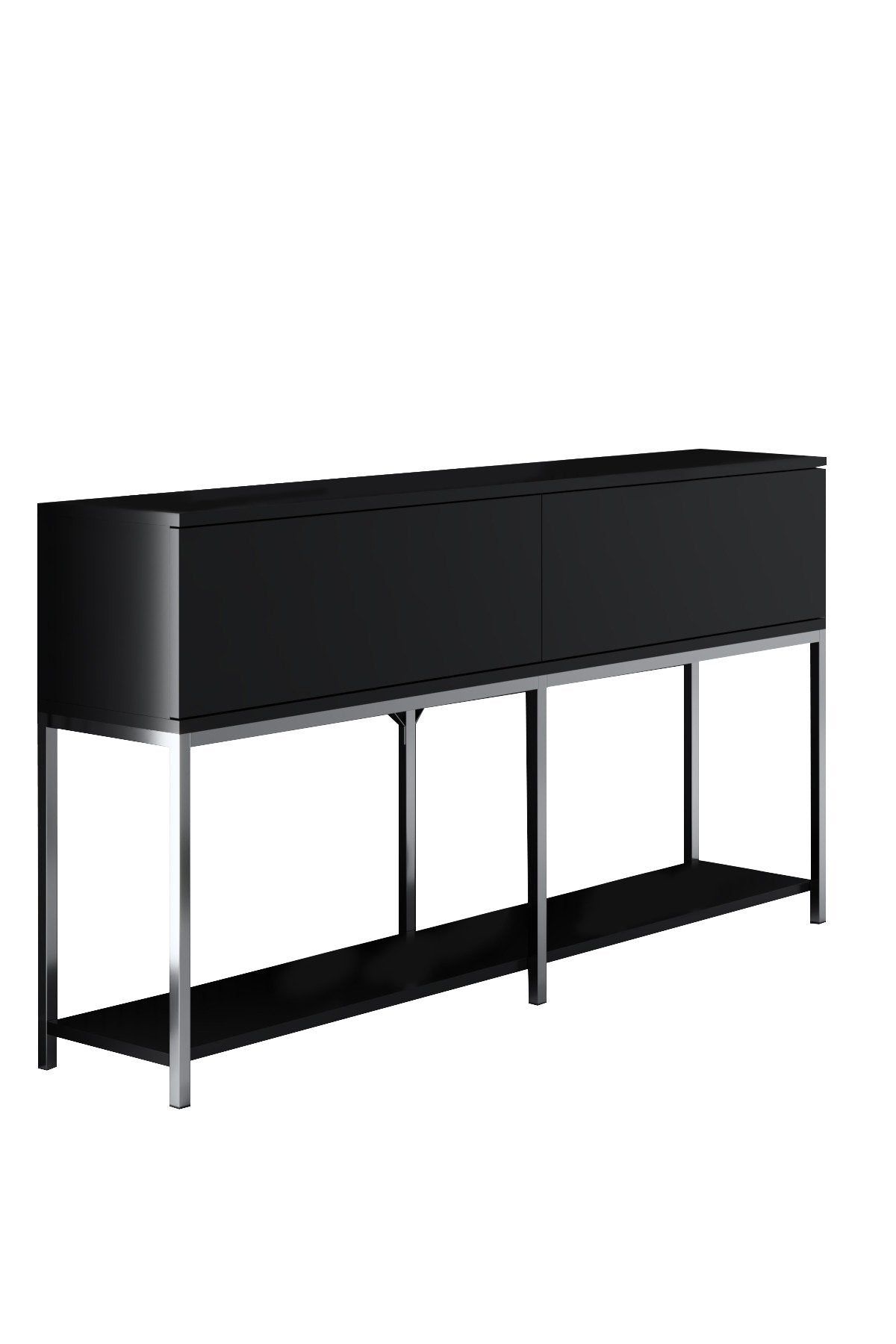 Commode moderne Black Lord 150x30x80 - Cadre argenté - Deux compartiments