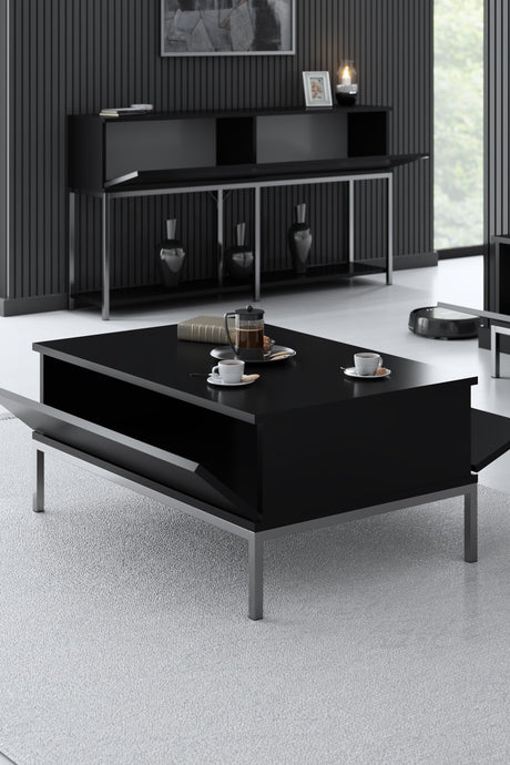Table basse rectangulaire Black Lord 90x60 - Cadre argenté