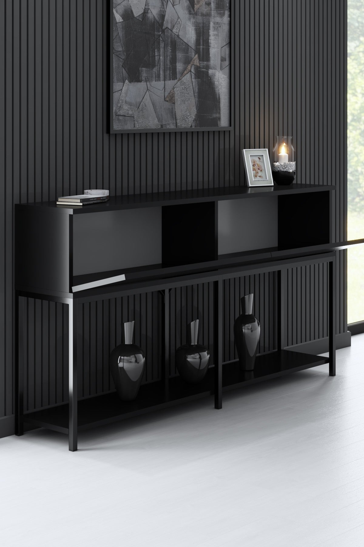 Commode moderne Black Lord 150x30x80 - Deux compartiments
