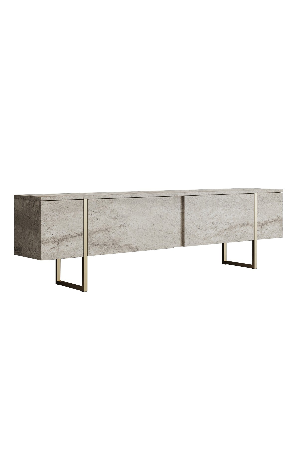 Meuble TV Travertin Luxe 180x50x30 - Cadre Doré