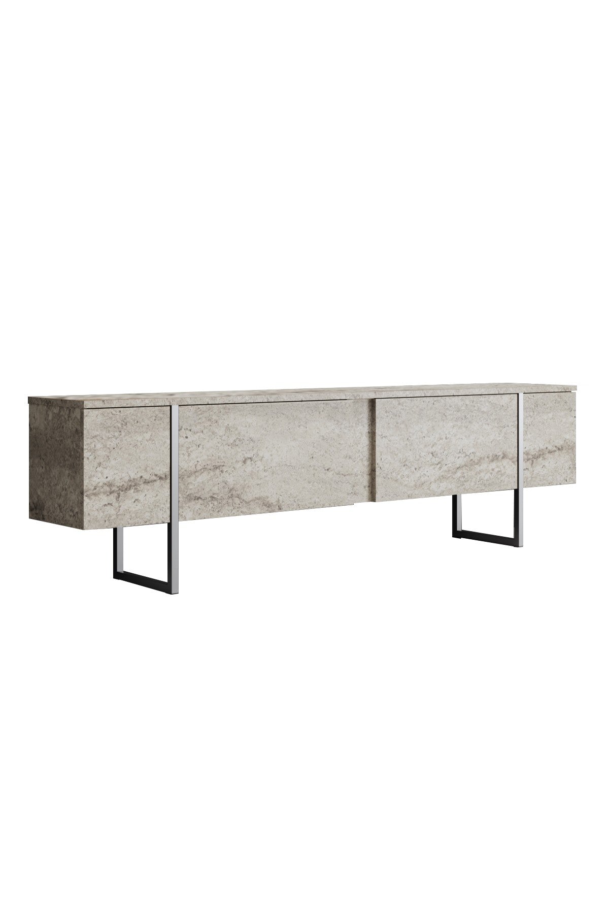 Meuble TV Travertin Luxe 180x50x30 - Cadre Argent