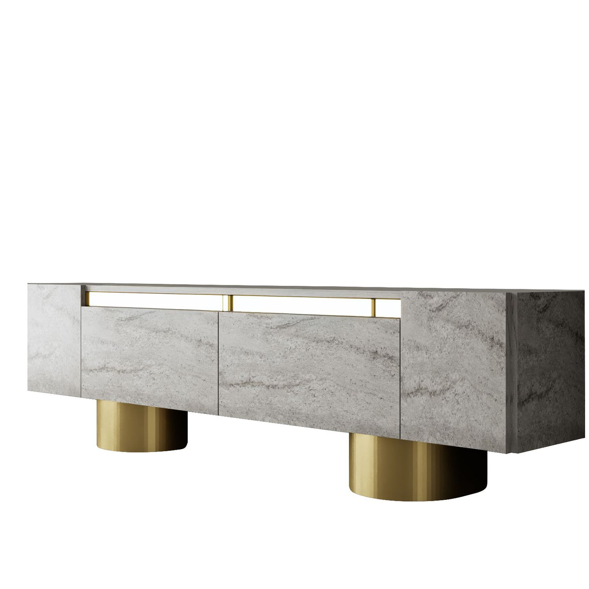 Meuble TV Travertin Bohem 180x50x30 - Cadre Doré