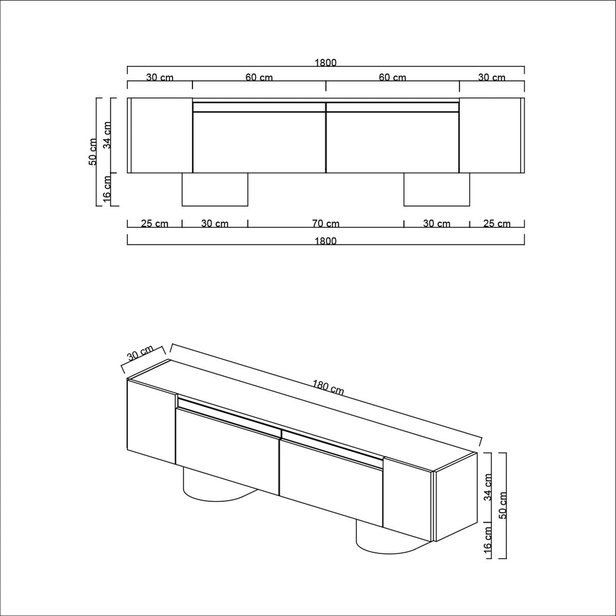 Meuble TV Bohemia Blanc 180x50x30 - Cadre Noir