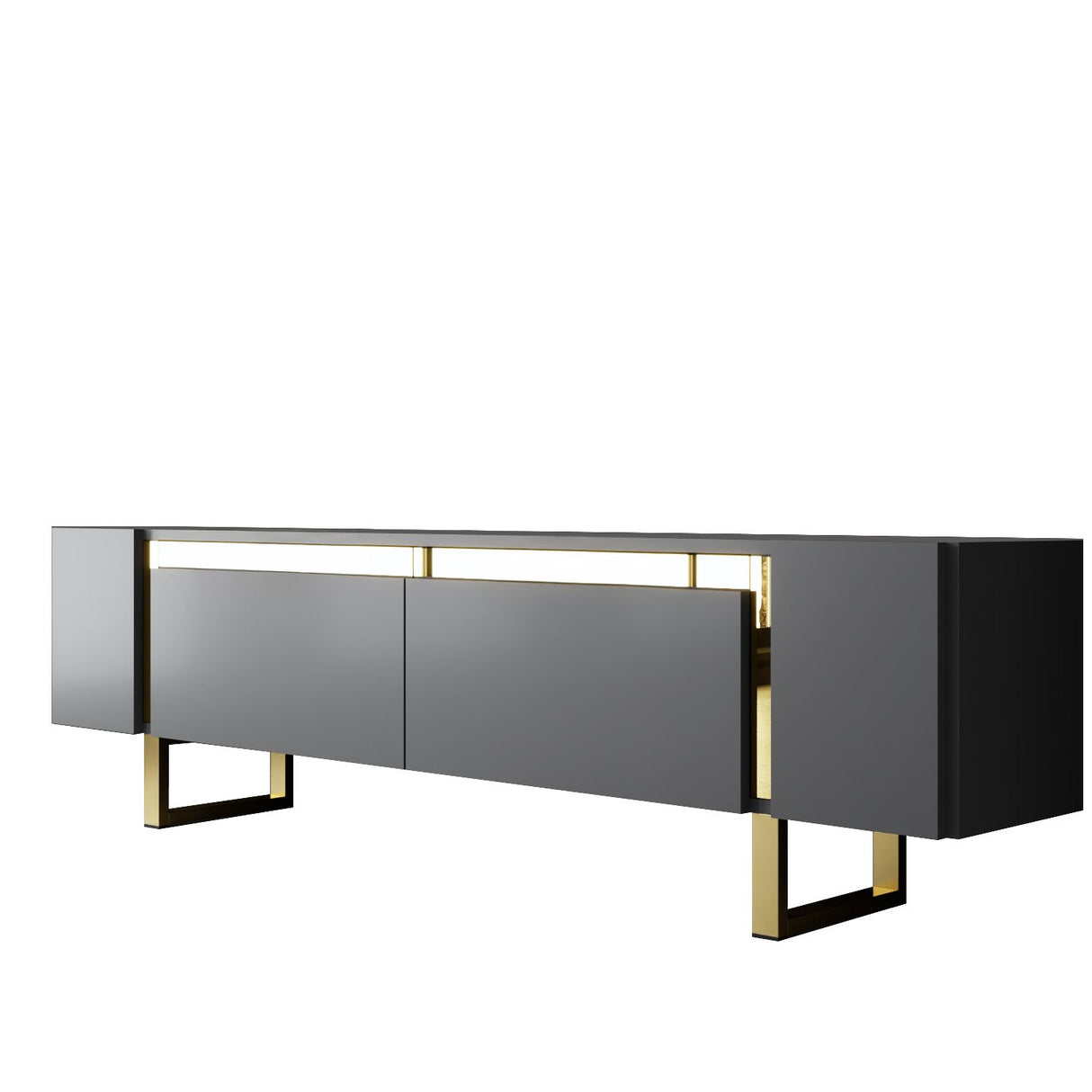 Meuble TV Anthracite Yildiz 180x50x30 - Cadre doré