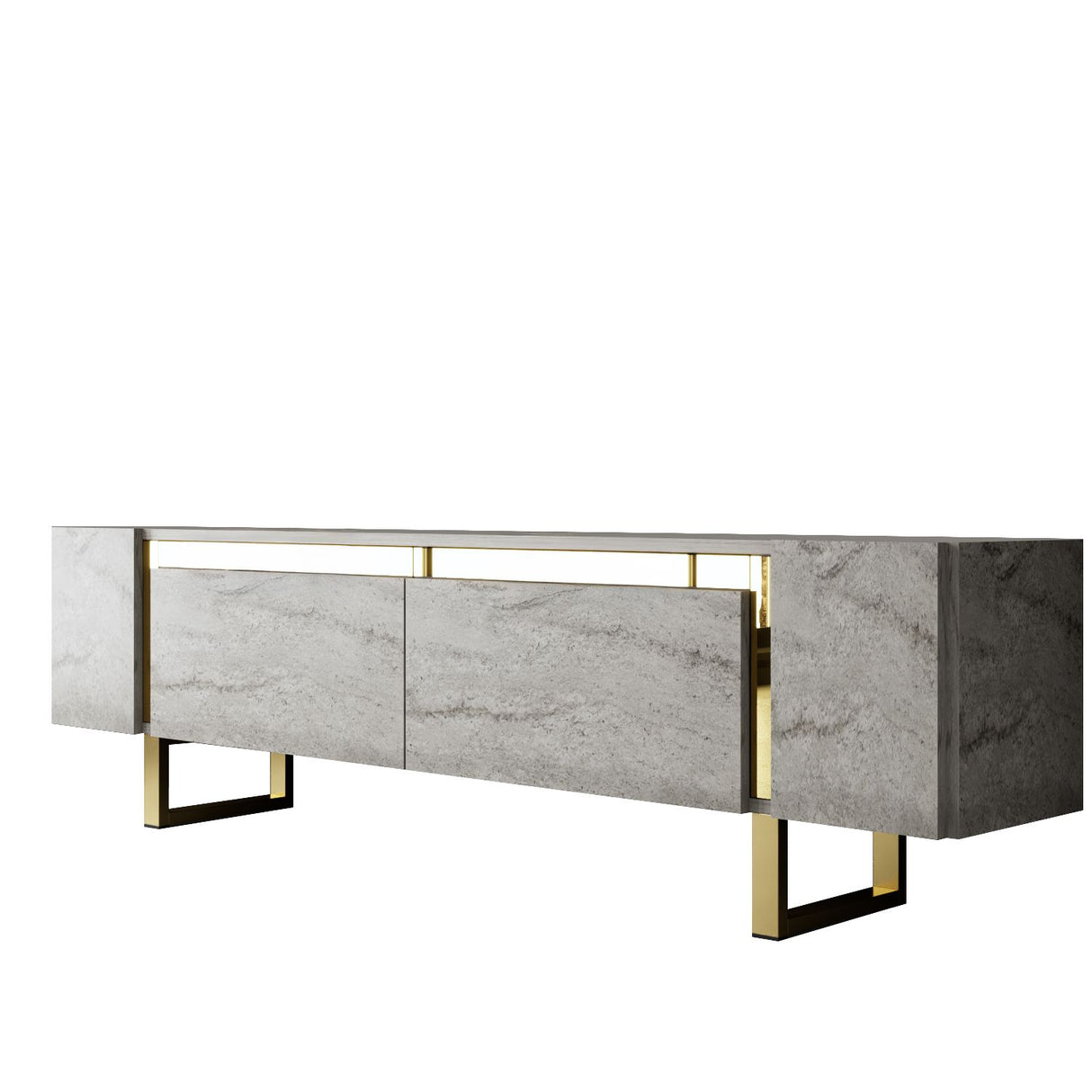 Meuble TV Travertin Yildiz 180x50x30 - Cadre Doré