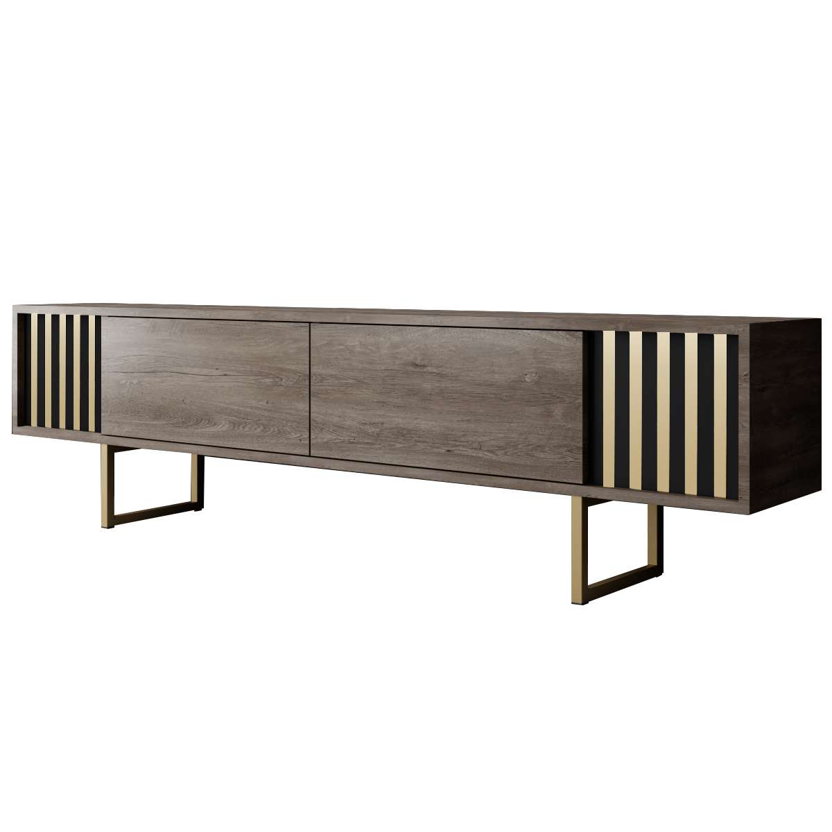 Meuble TV Noyer Gold Line 180x48x30 - Cadre doré