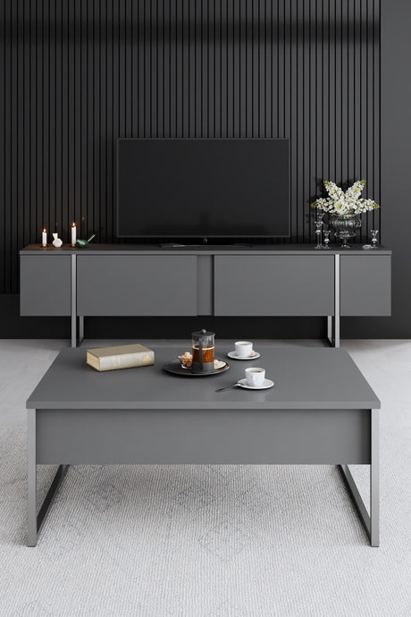 Table basse rectangulaire Anthracite Luxe 90x60 - Cadre argenté