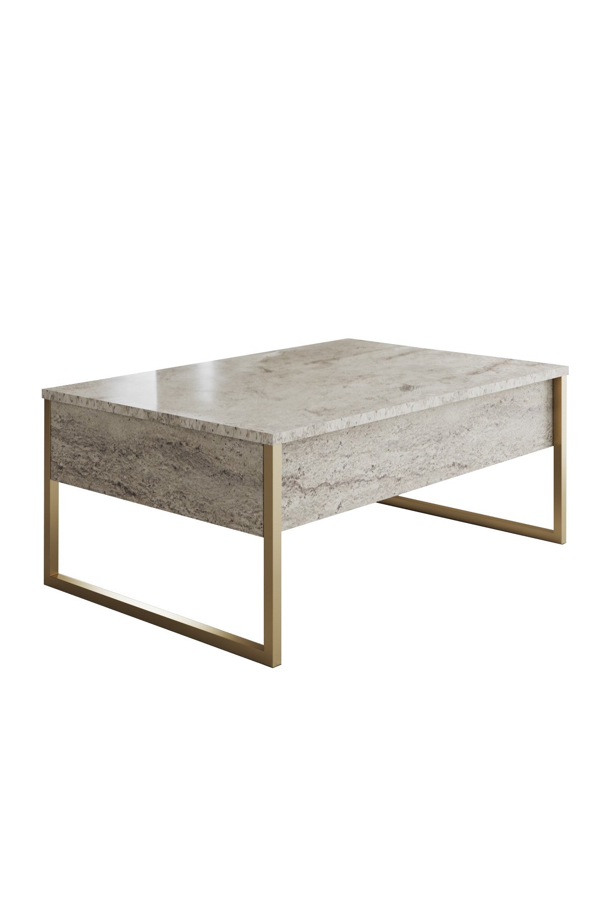 Table basse rectangulaire en travertin de luxe 90x60 - Cadre doré