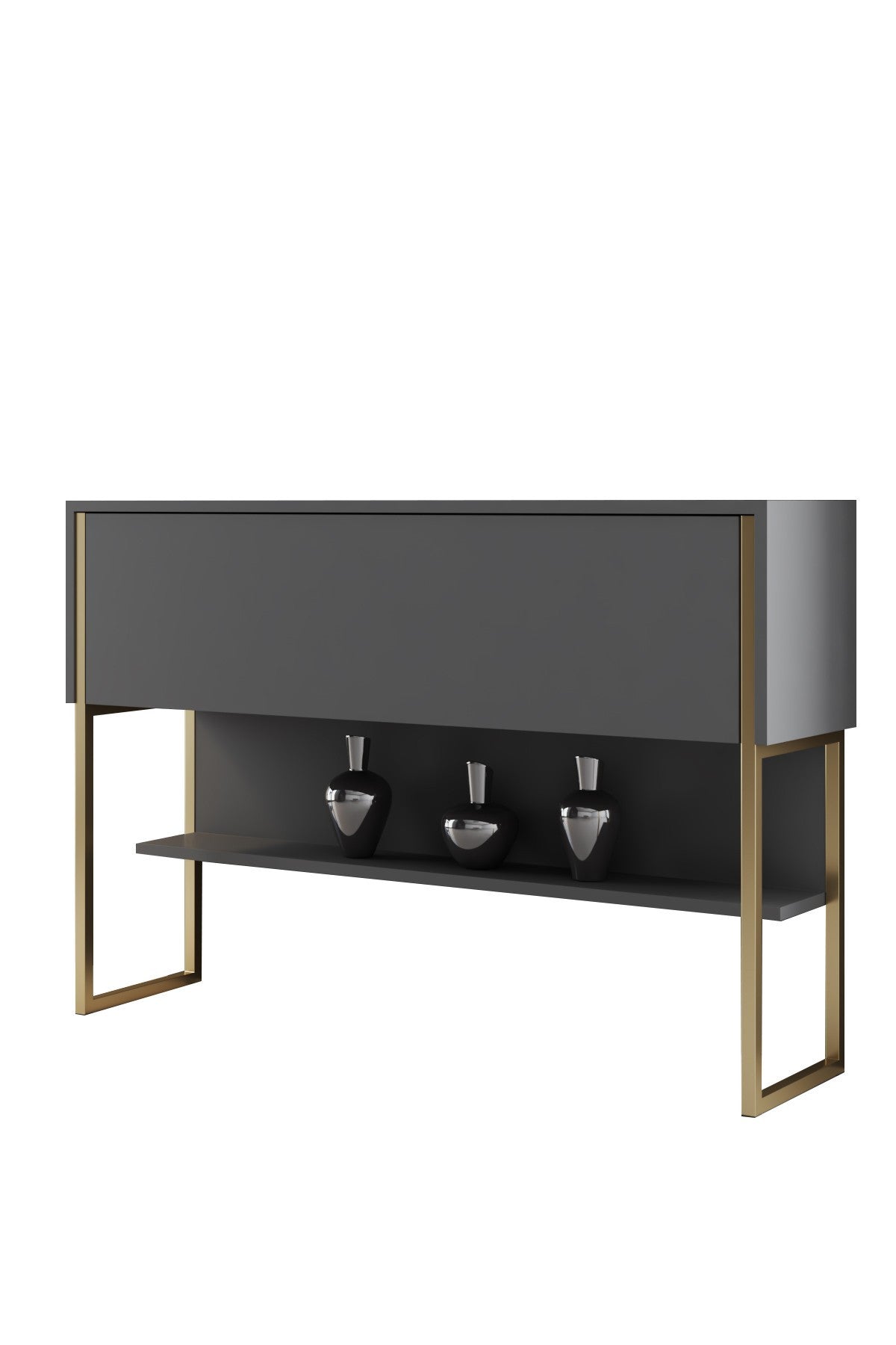 Buffet Moderne Anthracite Luxe 120x80x30 - Cadre Doré - Un Compartiment