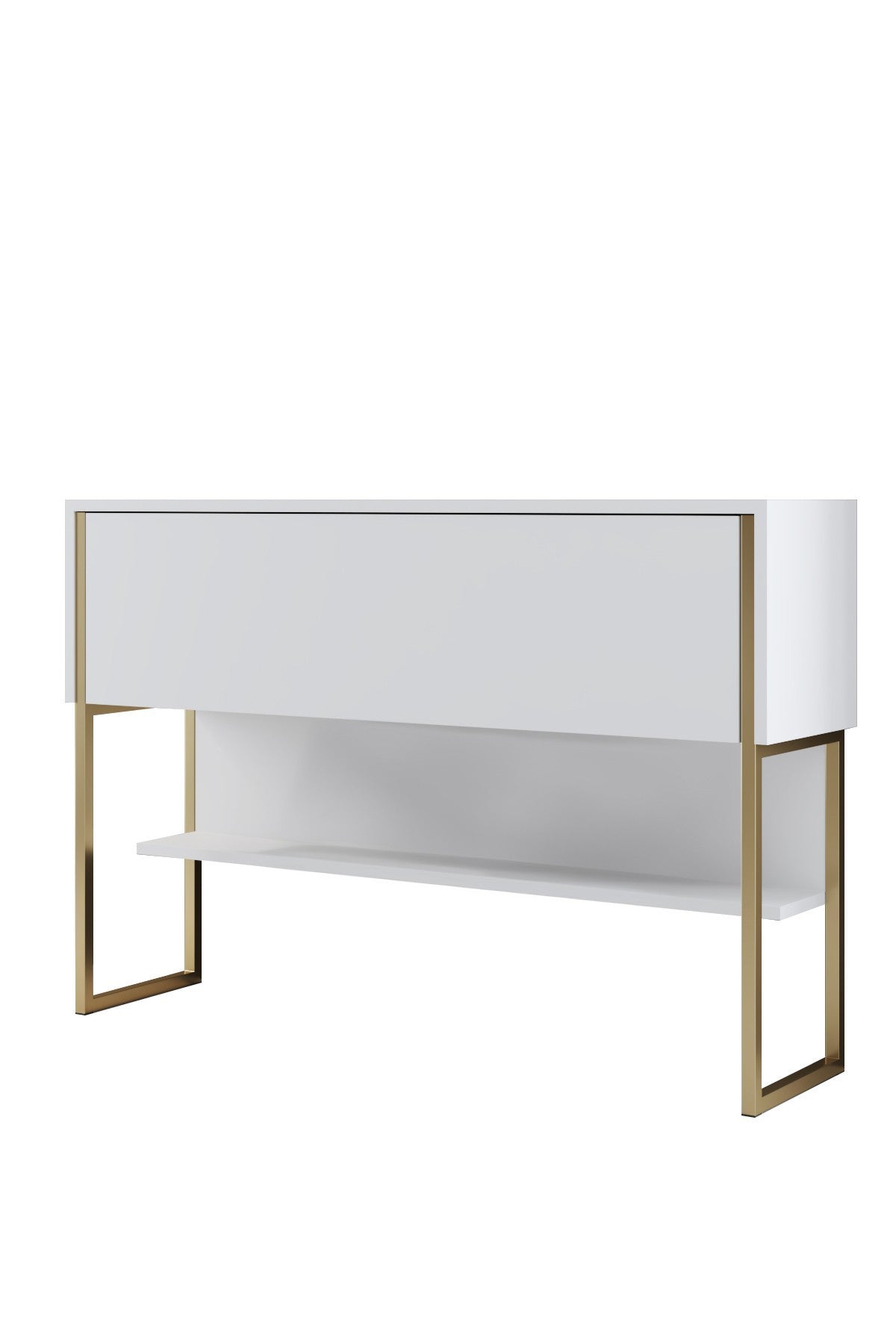 Buffet Moderne Blanc Luxe 120x80x30 - Cadre Doré - Une Étagère