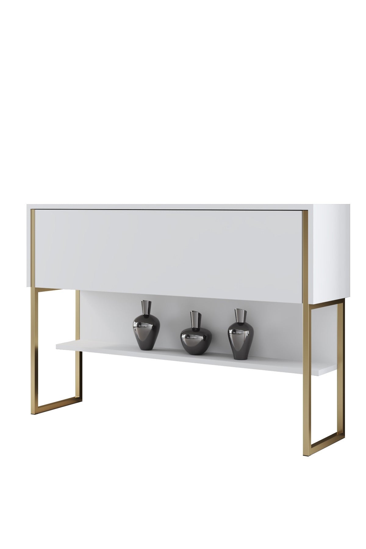Buffet Moderne Blanc Luxe 120x80x30 - Cadre Doré - Une Étagère