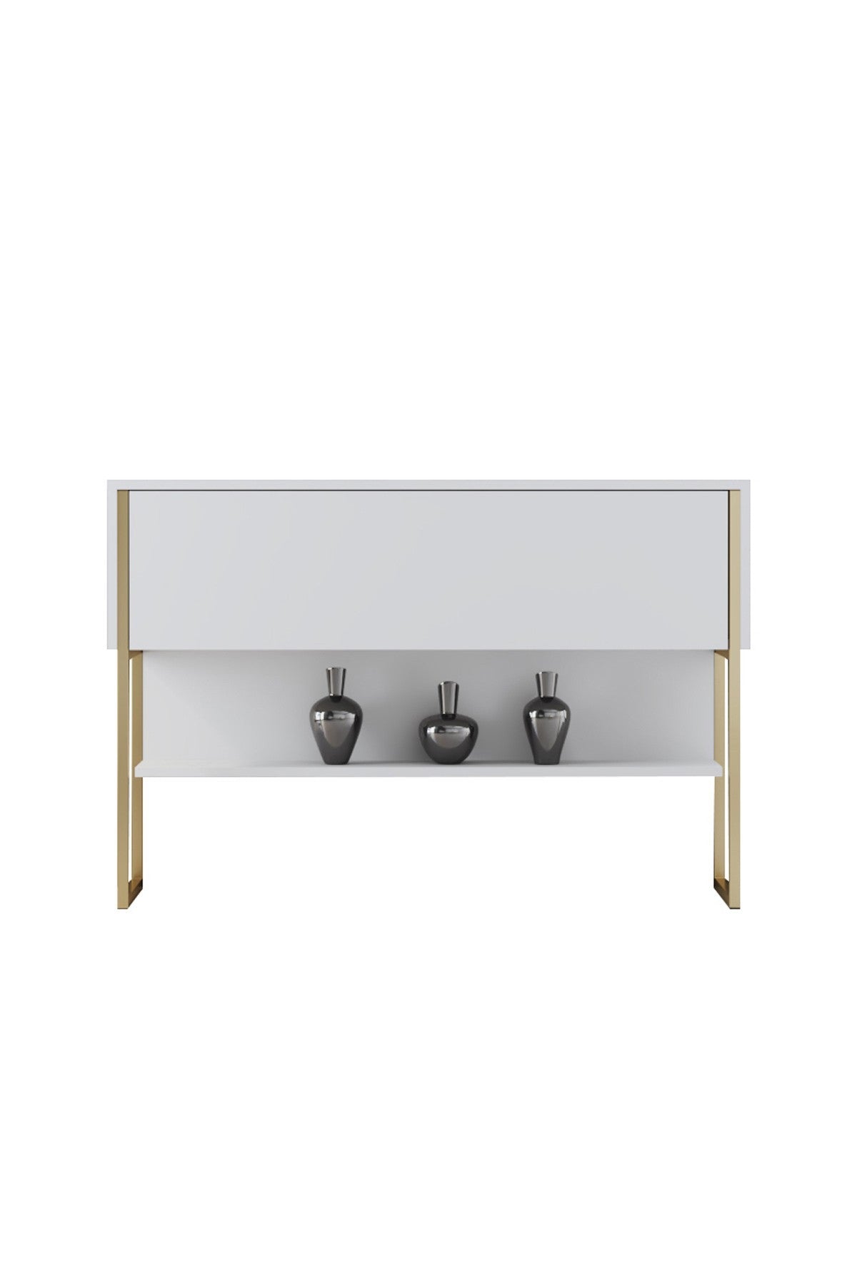 Buffet Moderne Blanc Luxe 120x80x30 - Cadre Doré - Une Étagère
