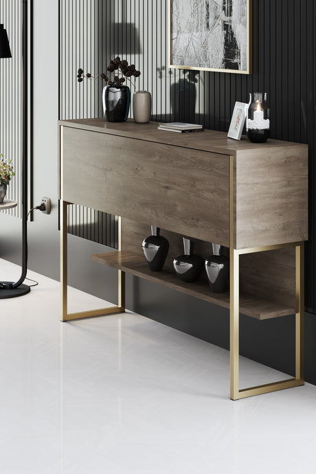 Buffet Moderne Noyer Luxe 120x80x30 - Cadre Doré - Un Compartiment