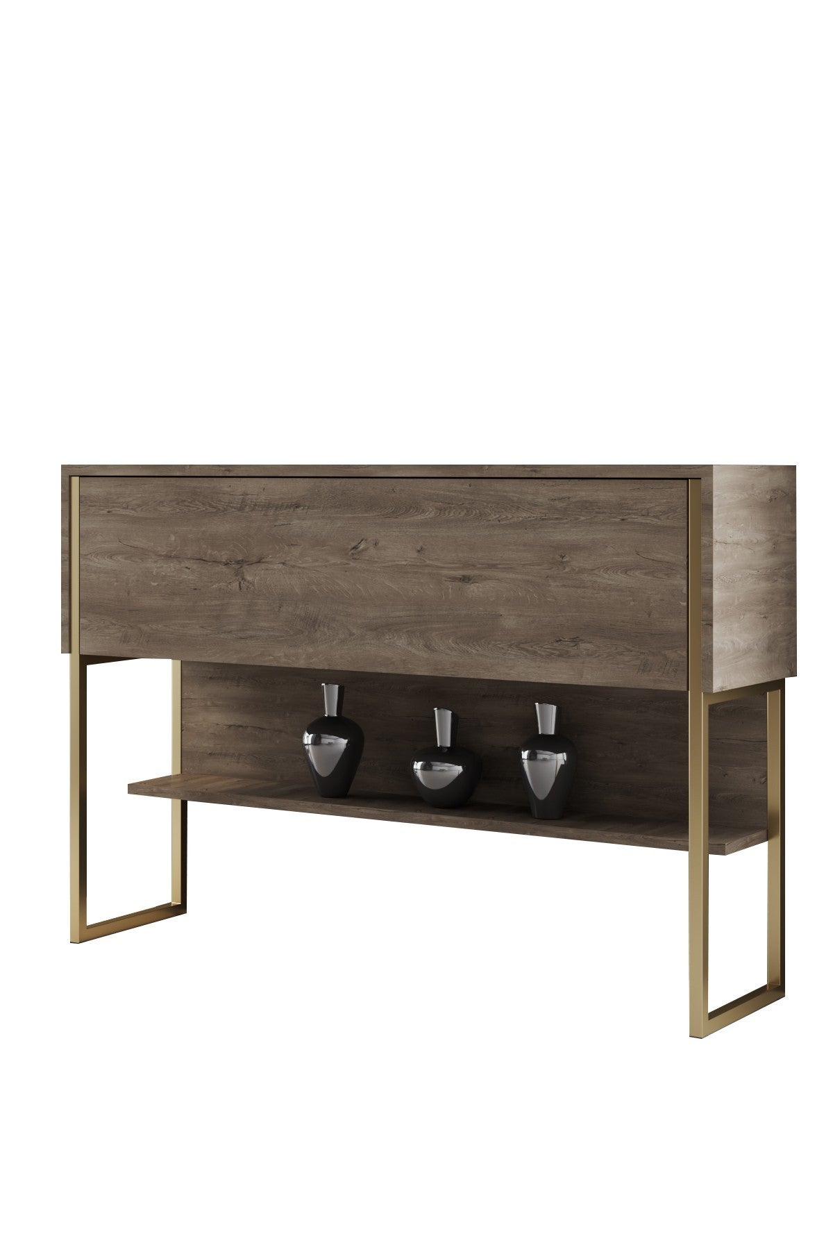 Buffet Moderne Noyer Luxe 120x80x30 - Cadre Doré - Un Compartiment