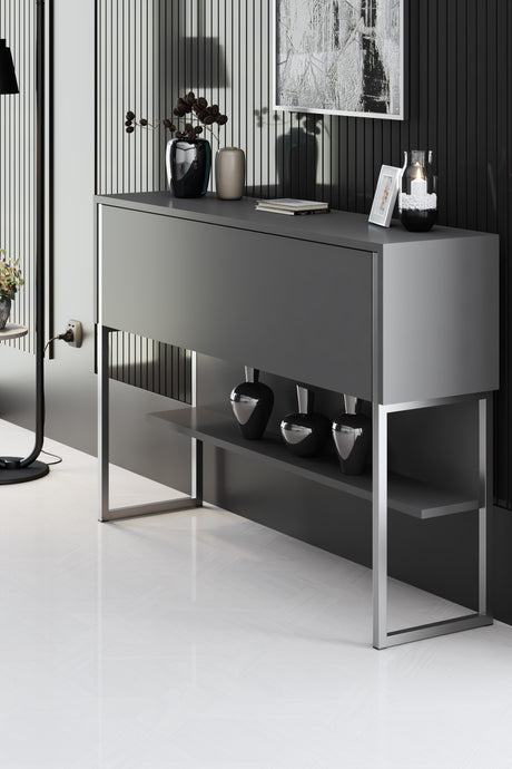 Buffet Moderne Anthracite Luxe 120x80x30 - Cadre Argent - Une Case