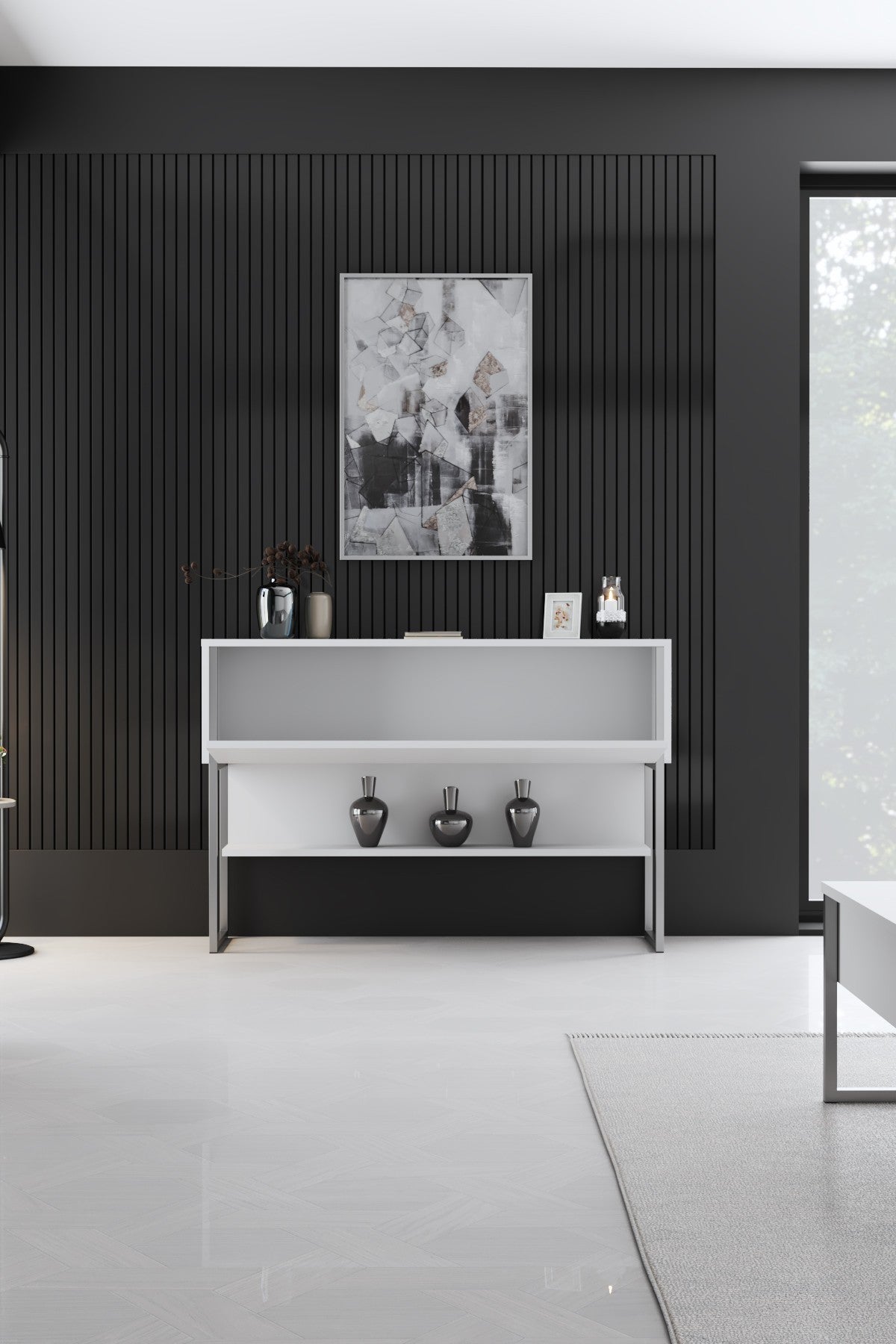 Dressoirs - Modern Dressoir Wit Luxe 120x80x30 - Zilver Frame - Eén Vak - Dimehouse