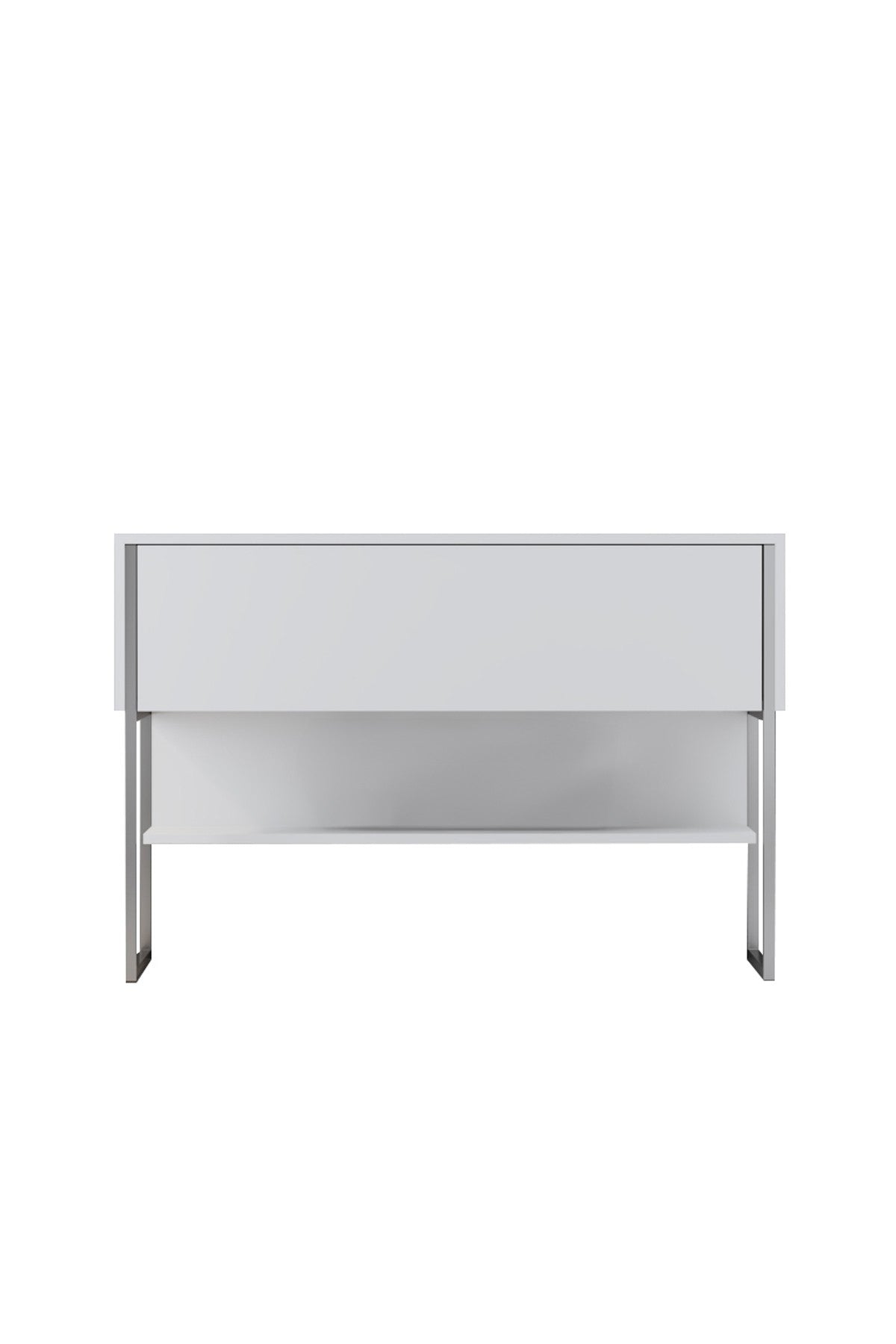 Buffet Moderne Blanc Luxe 120x80x30 - Cadre Argent - Une Case