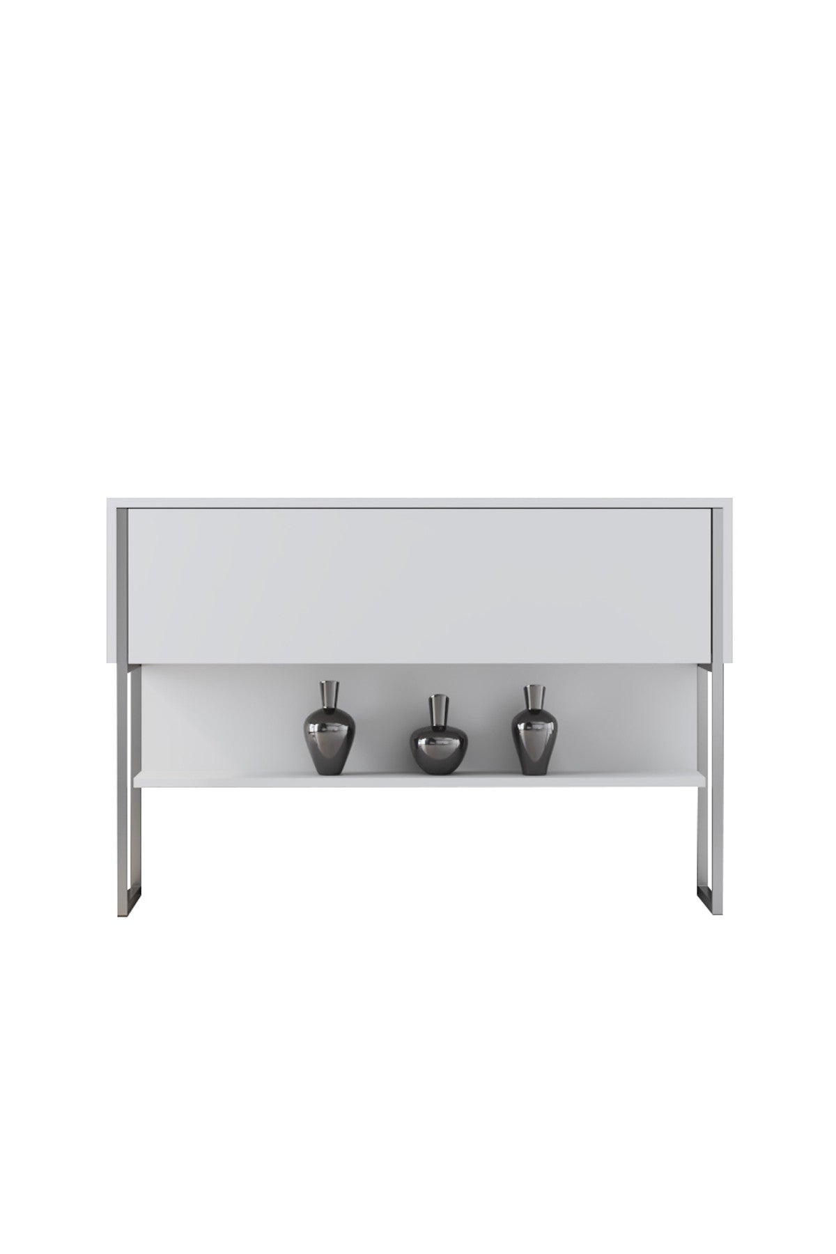 Buffet Moderne Blanc Luxe 120x80x30 - Cadre Argent - Une Case