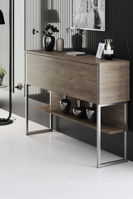 Buffet Moderne Noyer Luxe 120x80x30 - Cadre Argent - Une Case