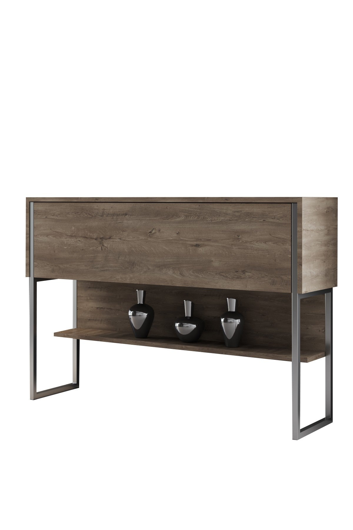 Buffet Moderne Noyer Luxe 120x80x30 - Cadre Argent - Une Case