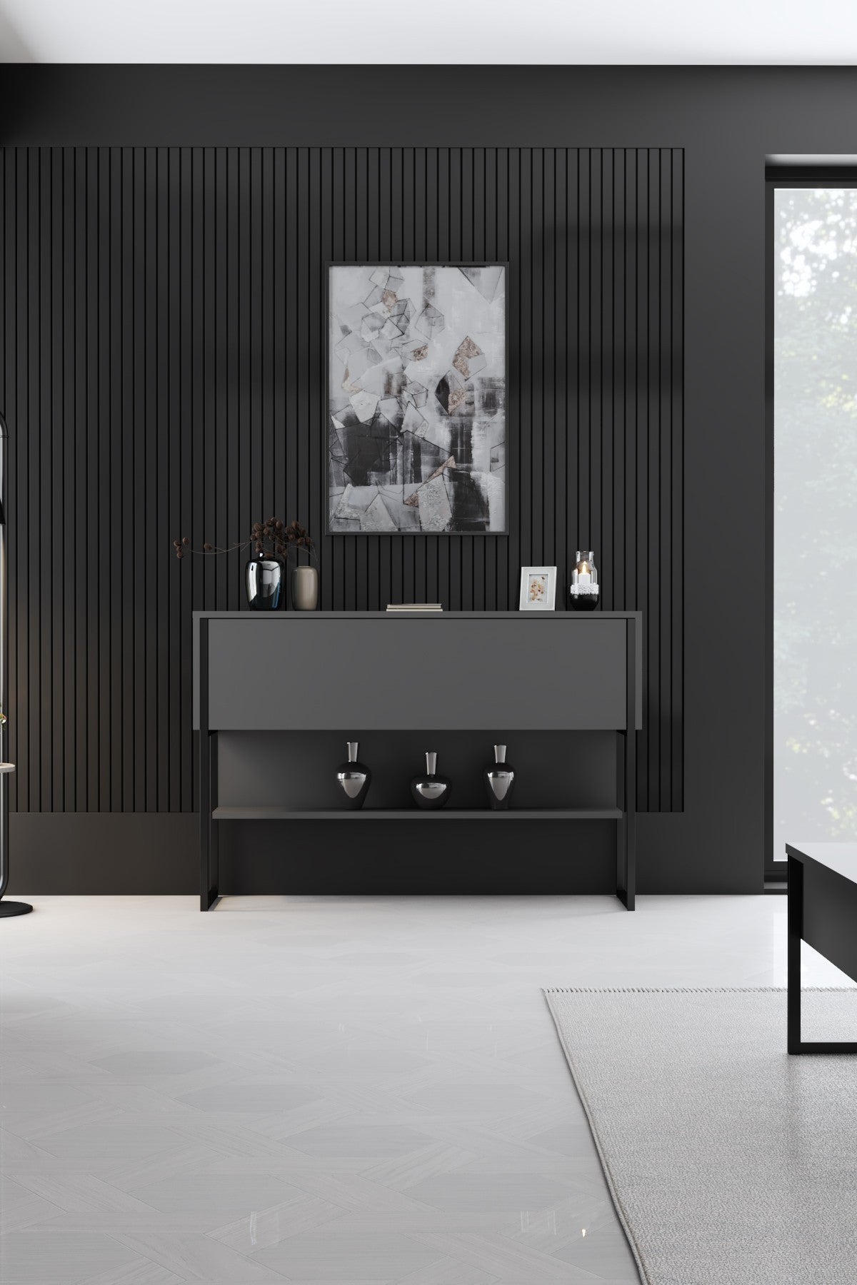 Buffet Moderne Anthracite Luxe 120x80x30 - Cadre Noir - Une Étagère