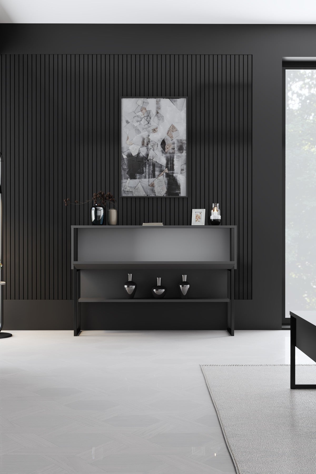 Buffet Moderne Anthracite Luxe 120x80x30 - Cadre Noir - Une Étagère