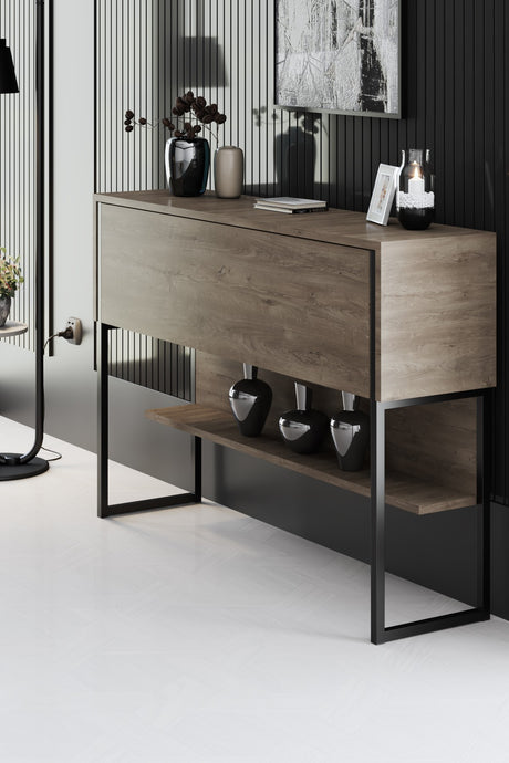 Buffet Moderne Noyer Luxe 120x80x30 - Cadre Noir - Une Case
