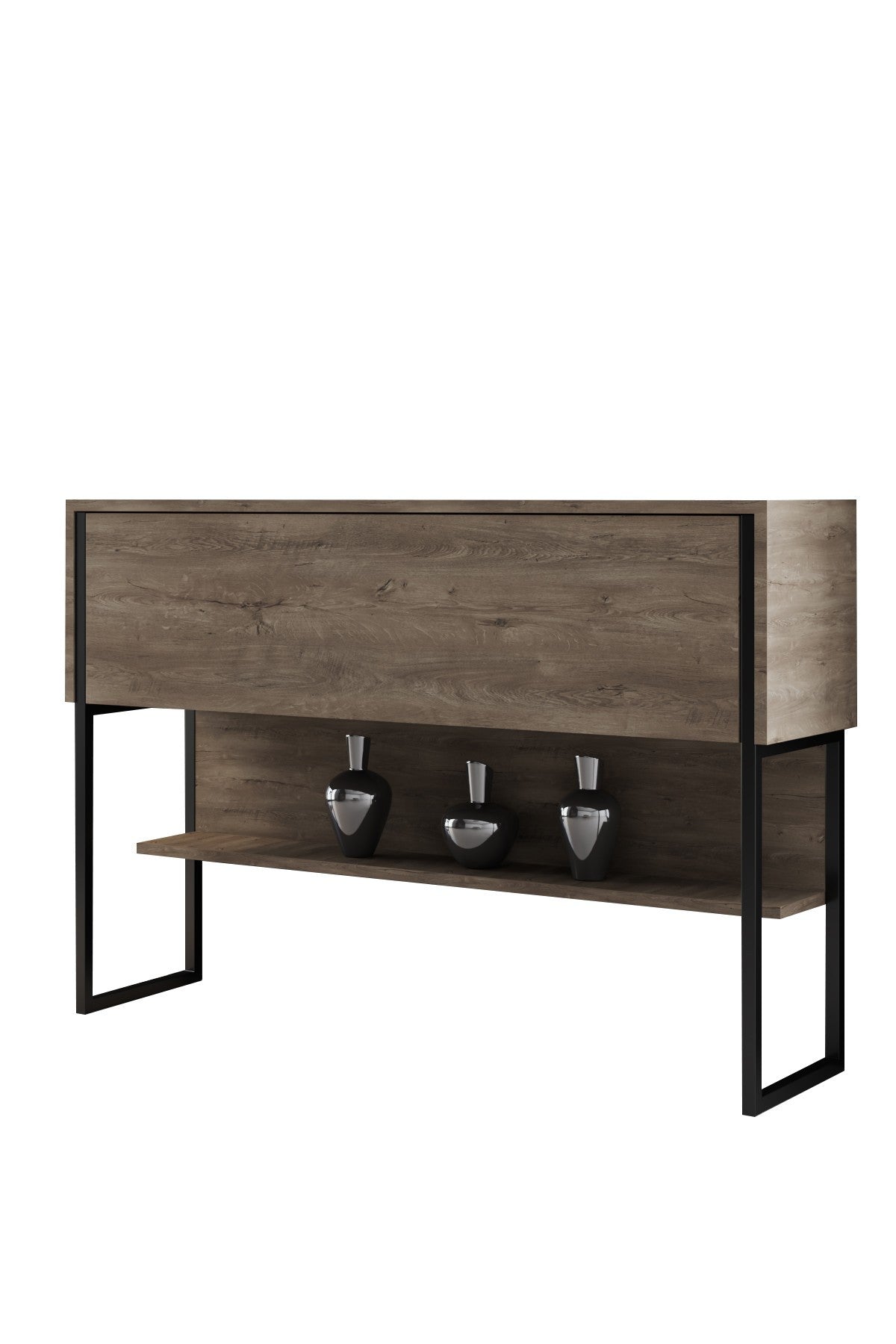 Buffet Moderne Noyer Luxe 120x80x30 - Cadre Noir - Une Case