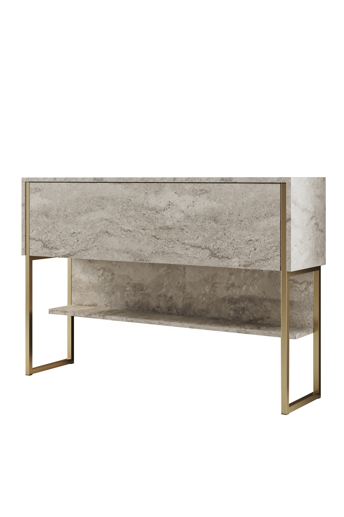 Buffet moderne Travertin Luxe 120x80x30 - Cadre doré - Un compartiment