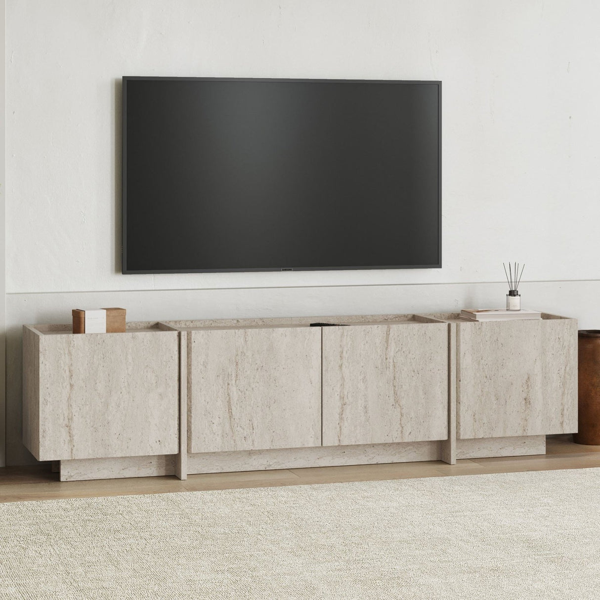 Meuble TV Lowen travertin 180 cm Bois mélaminé