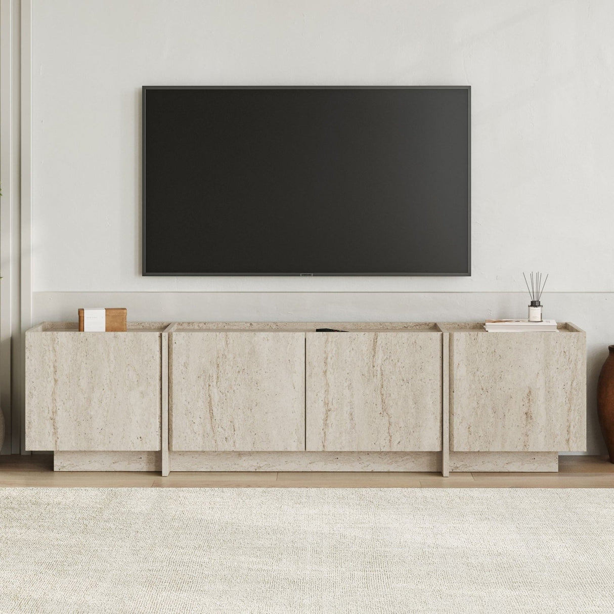 Meuble TV Lowen travertin 180 cm Bois mélaminé