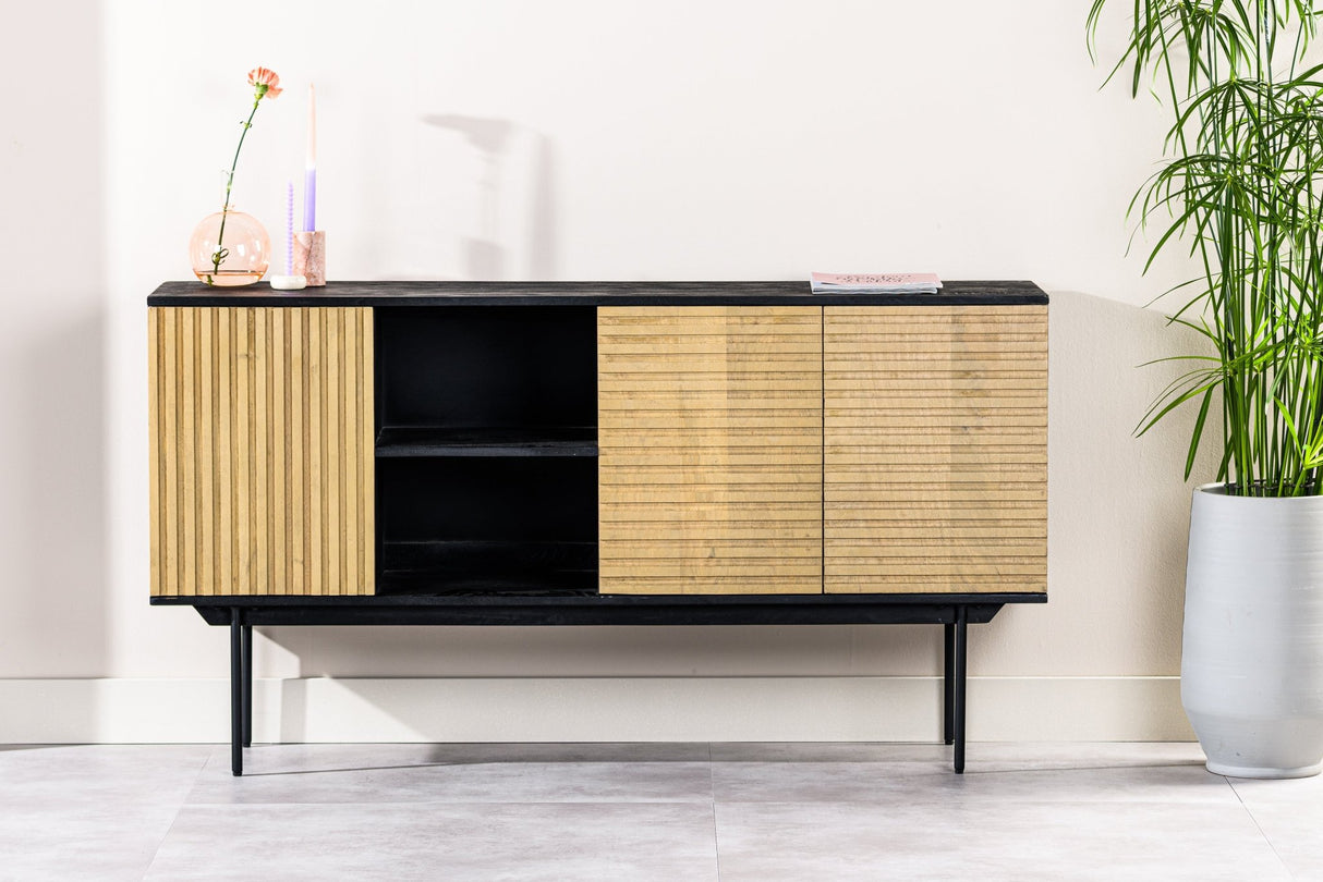 Dressoirs - Dressoir Manu mangohout zwart naturel 160x40x86 cm - Dimehouse