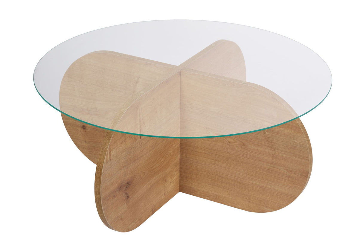 Table basse Aris ronde 75 cm en verre - Mélamine chêne