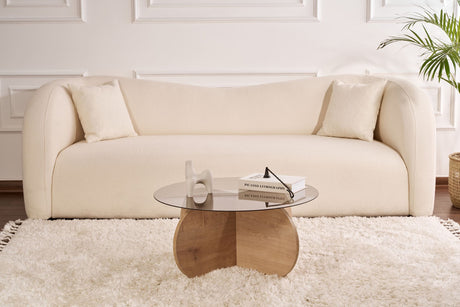 Table basse Aris ronde 75 cm en verre teinté - Mélamine chêne