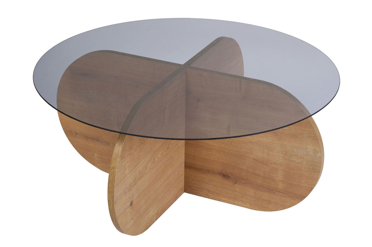 Table basse Aris ronde 75 cm en verre teinté - Mélamine chêne