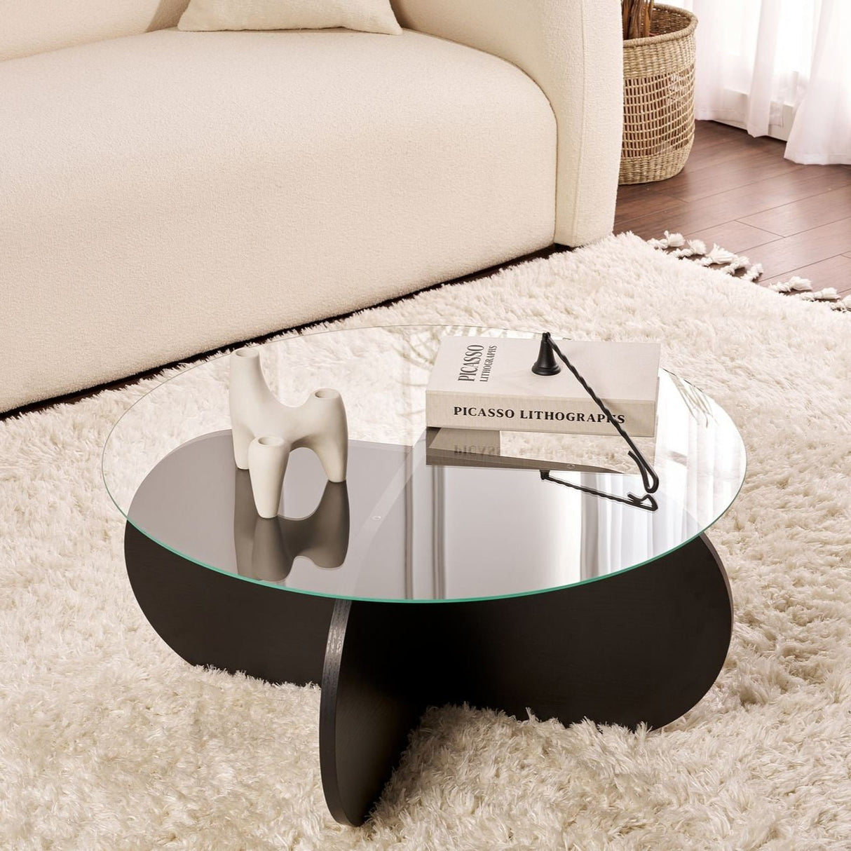 Table basse Aris ronde 75 cm en verre - Pied noir