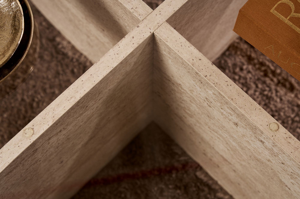 Table basse Aris ronde 75 cm en verre - Piètement en travertin