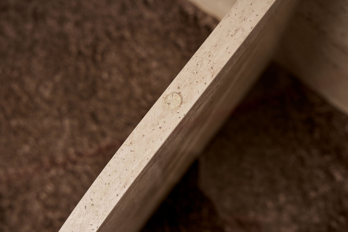 Table basse Aris ronde 75 cm en verre - Piètement en travertin