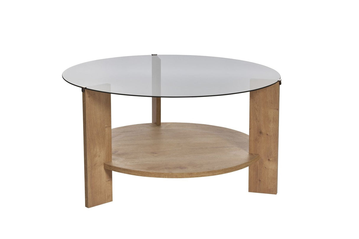 Table basse ronde Cairo Ø75 cm Chêne saphir - Verre fumé 75x75 cm