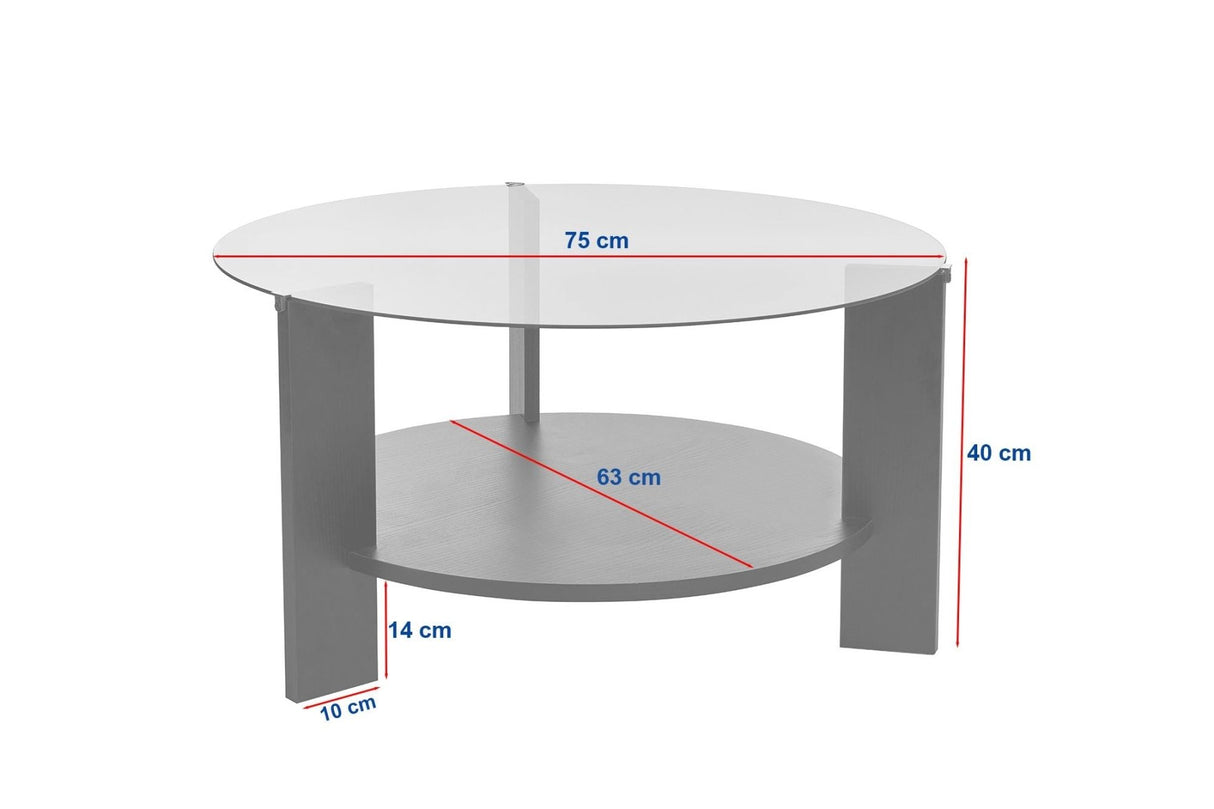 Table basse ronde Cairo 75 cm en noyer - Verre 75x75x40 cm