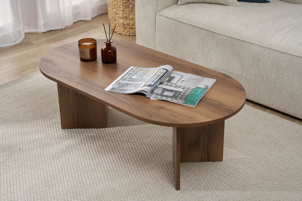 Table basse sable en noyer 119x60 cm en mélamine walnut