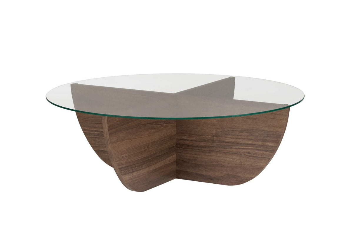 Liya salontafel walnoot ovaal 90 cm Gehard glas