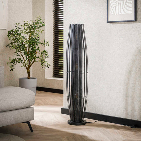 Lampadaire Liora 3 lumières cylindre maille noir 120 cm