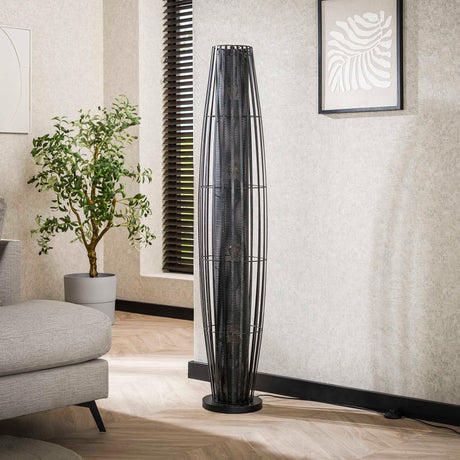 Lampadaire Liora 4 lumières cylindre maille noir 150 cm