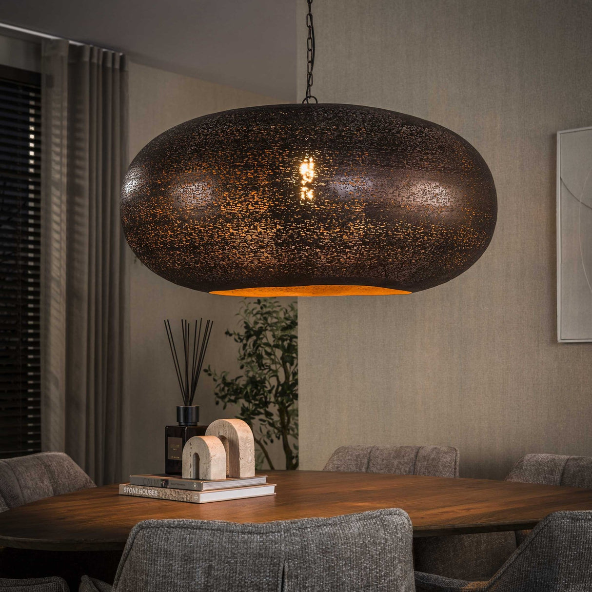 Lampe suspendue 1 lumière cuivre antique Chase Ø90 cm