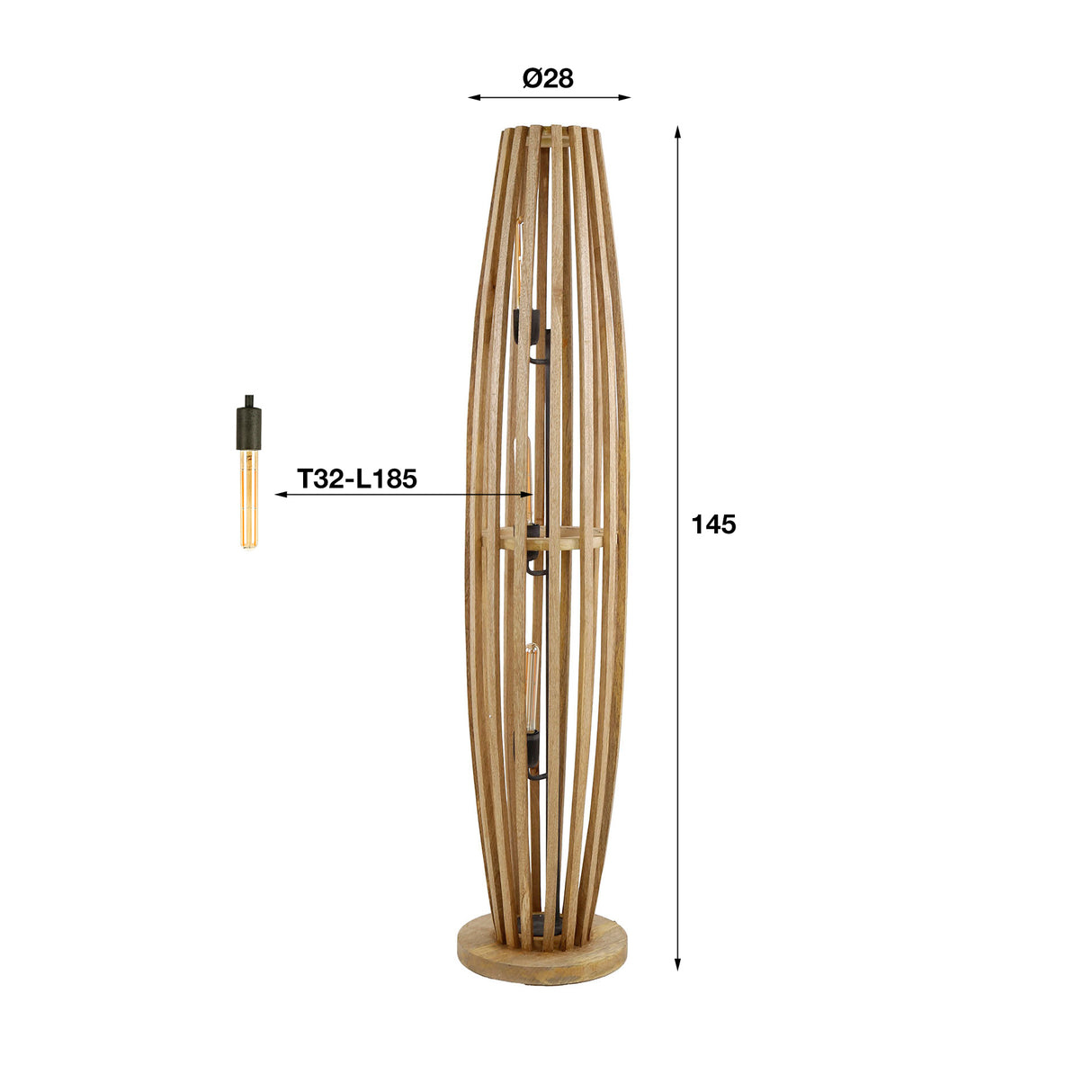 Lampadaire Jalou en Bois de Manguier 3 sources lumineuses