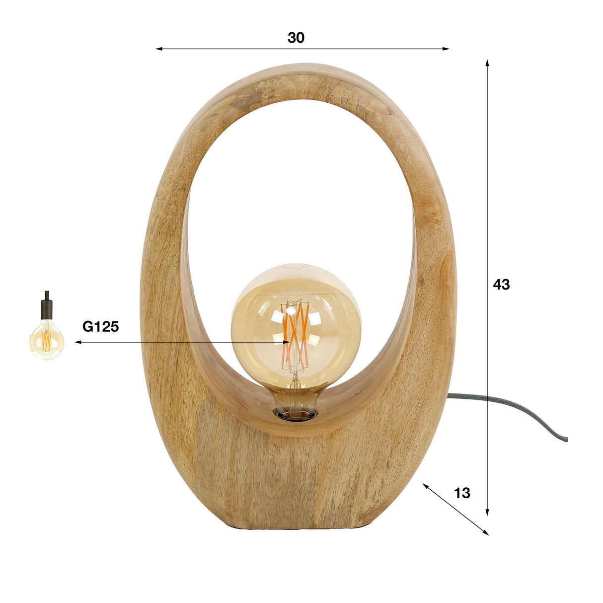 Lampe de table Brenn en bois de manguier 43 cm